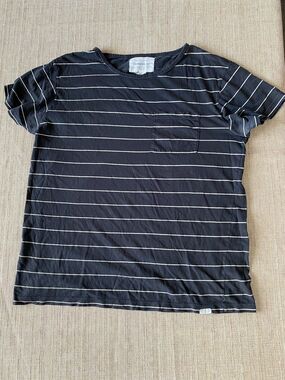 THINKING MU Organic cotton tee Black with White stripes T Shirt M